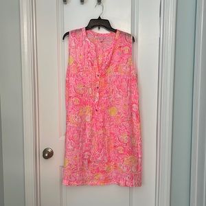 COPY - Lilly Pulitzer Vibrantly Pink Sleeveless Sarasota Tunic 100% Linen Dress…